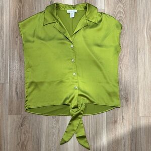 Rachel Zoe Olive Satin Button-Down Blouse